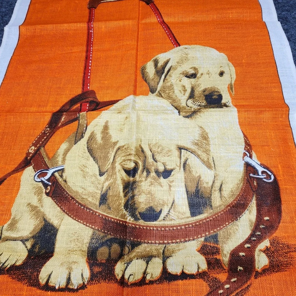 Dunmoy Vintage Pure Irish Linen Tea Towel Wall Art Puppies in Harness Guide Dog